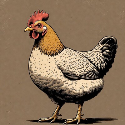 Hen standing on brown background