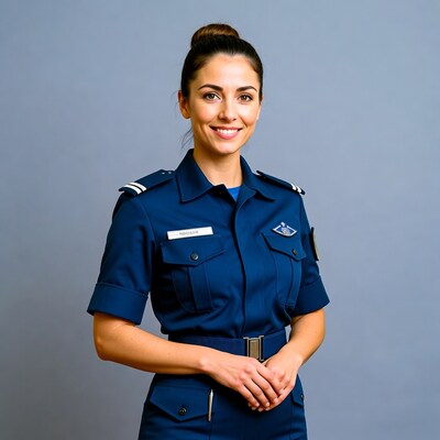 Woman in blue uniform