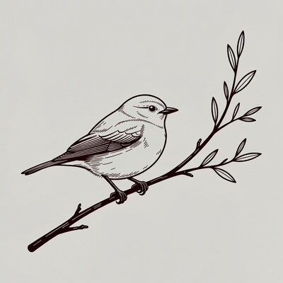 Bird on Branch Illustration