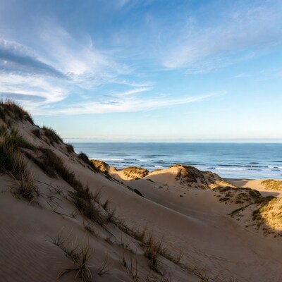 Sand dunes overlooking ocean