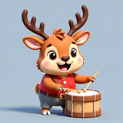 Cartoon deer playing drum