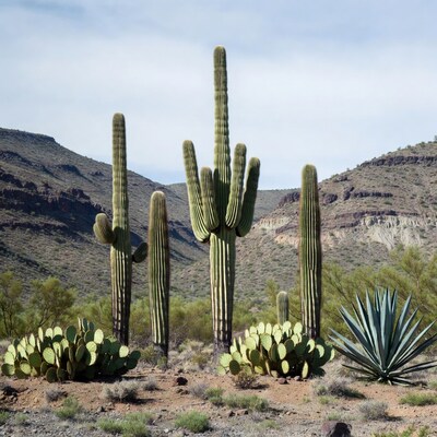 Saguaro Cacti in Desert Landscape