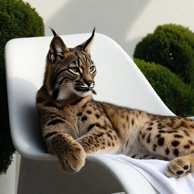 Lynx resting on white chair