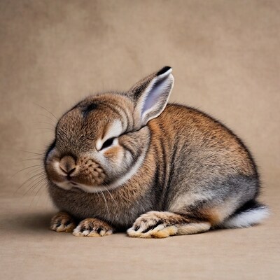 Fluffy rabbit resting on floor
