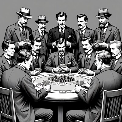 Men playing poker at table