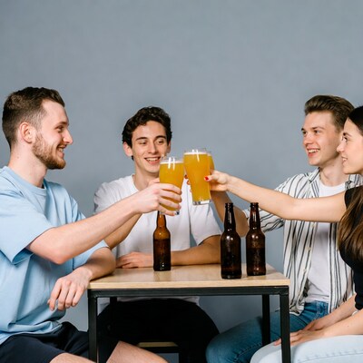 Friends toasting with beer glasses