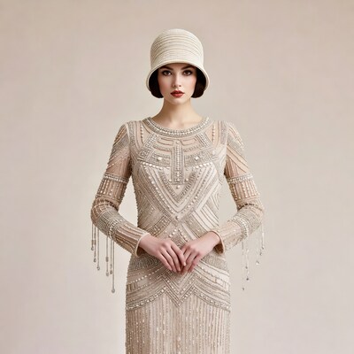 Woman in Beaded Flapper Dress