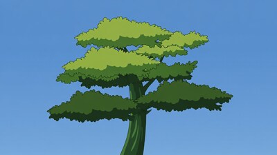 Cartoon tree with green leaves