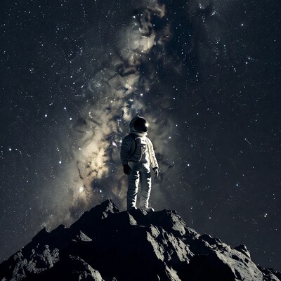 Astronaut on Rocky Mountain Peak