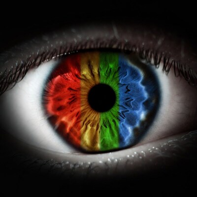 Rainbow colored eye close up