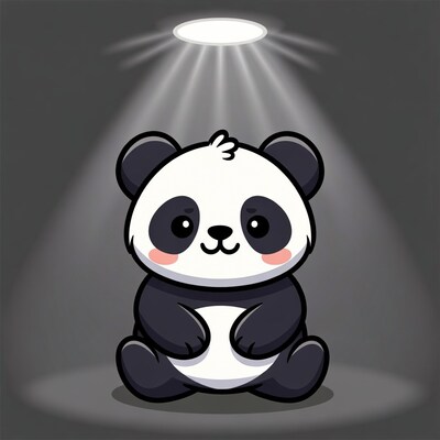 Cute panda sitting under spotlight