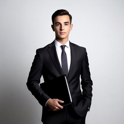 Young man in black suit
