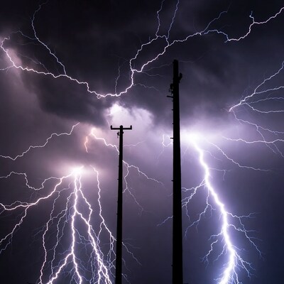Lightning striking near power lines