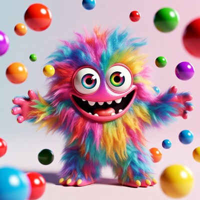 Colorful furry monster with rainbow fur
