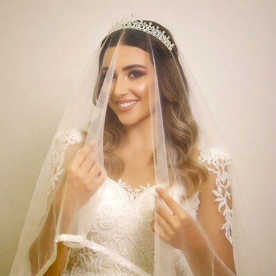 Bride in white wedding dress and veil