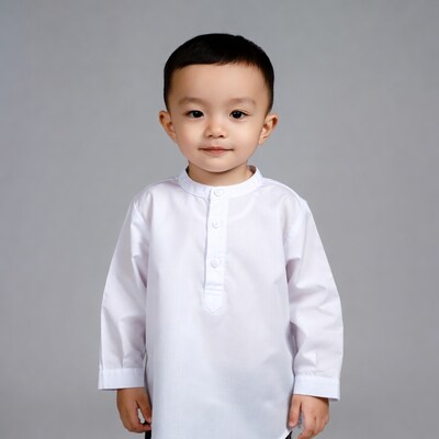 Young Asian boy in white shirt