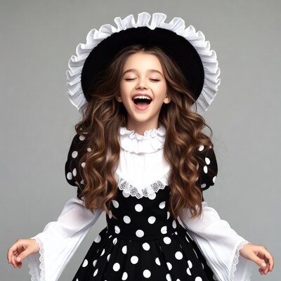 Girl in polka dot dress laughing