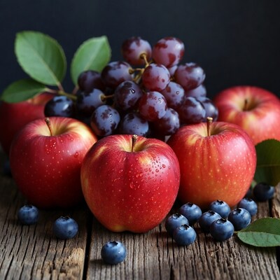 Fresh apples grapes and blueberries