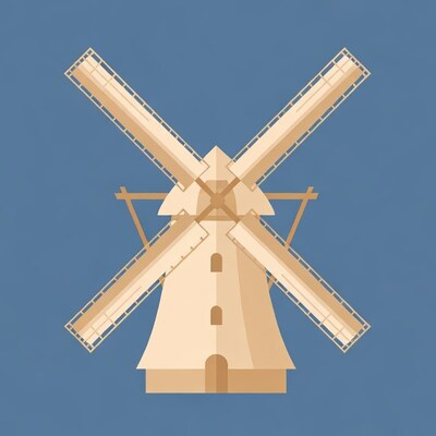 Windmill illustration on blue background