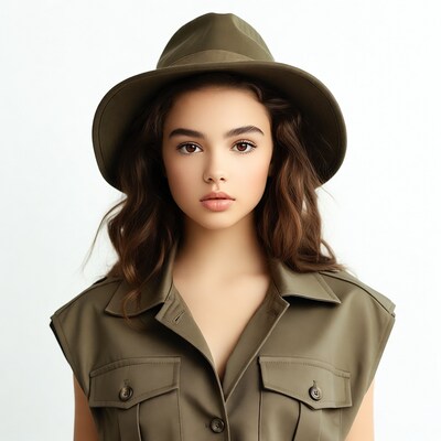 Young woman in olive hat