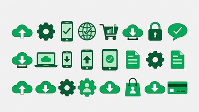 Green business and technology icons