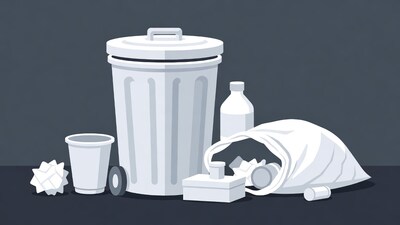 Trash can with garbage items