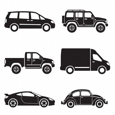Six black car silhouettes