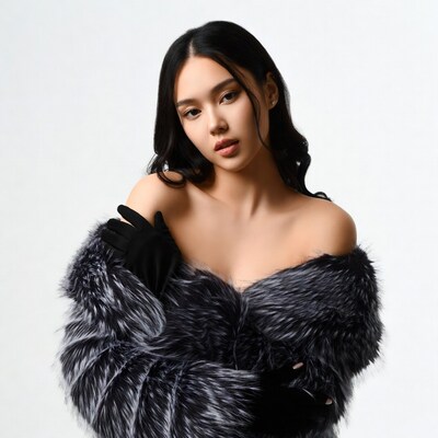 Woman in black fur coat