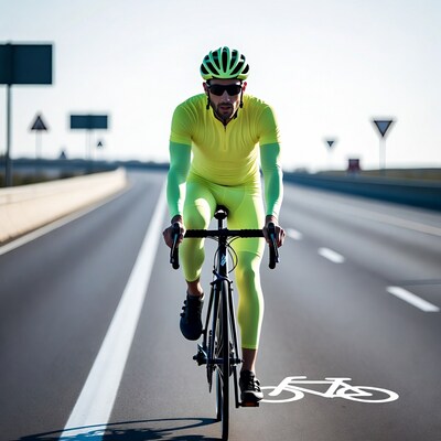 Cyclist riding on road