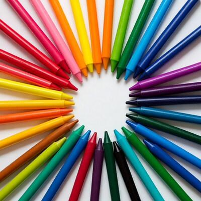Colorful crayons arranged in circle