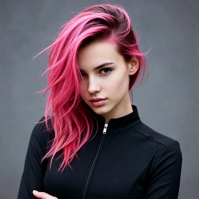 Woman with pink hair