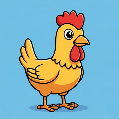 Cartoon chicken on blue background