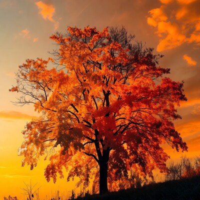 Autumn tree at sunset
