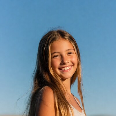 Smiling girl with long blonde hair