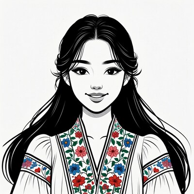 Young woman in embroidered blouse