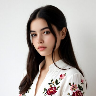 Young woman with embroidered blouse