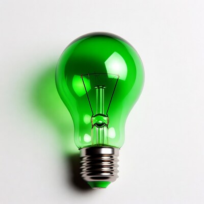 Green light bulb on white background