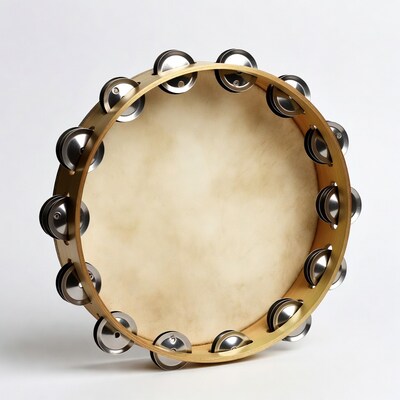 Wooden tambourine with metal jingles