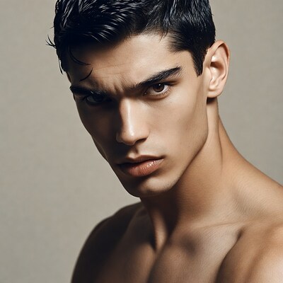 Shirtless man with dark hair