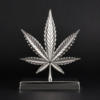 Silver cannabis leaf sculpture