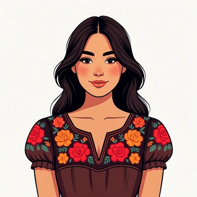 Woman in floral embroidered top