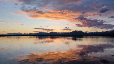 Sunset over mountain lake