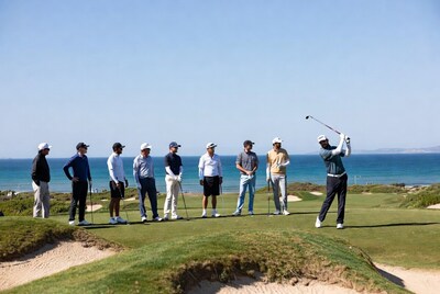 Golfer Swinging Club on Ocean Course