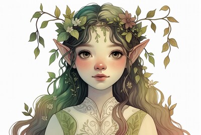 Fantasy Elf Girl with Floral Crown