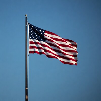 American flag waving on pole