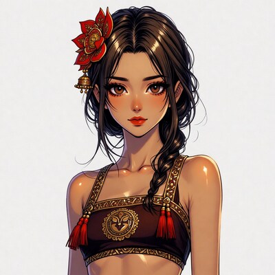 Woman with red flower in hair
