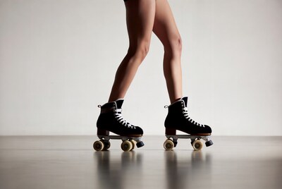 Woman wearing black roller skates