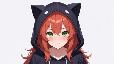Anime girl in cat hoodie