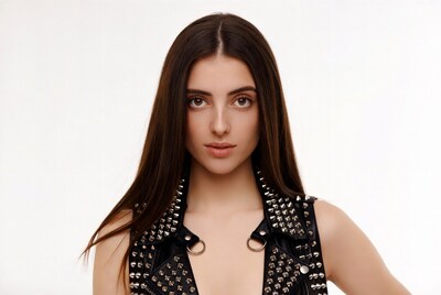 Woman in studded leather vest