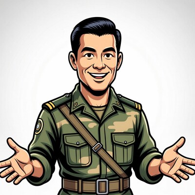 Smiling soldier with open arms
